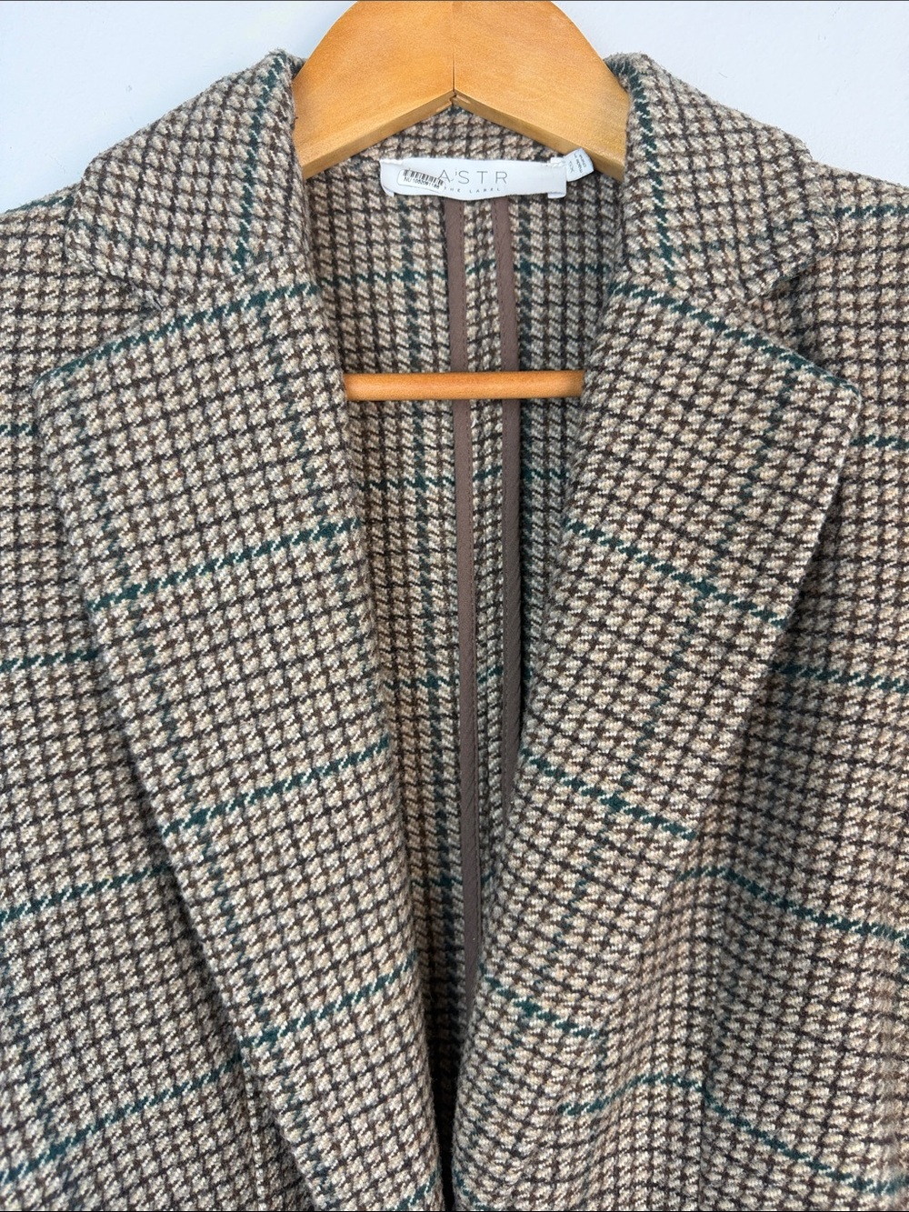 ASTR The Label Harlow Blazer Brown Green Plaid Oversized XS Wool Blend Coat - Picture 4 of 16